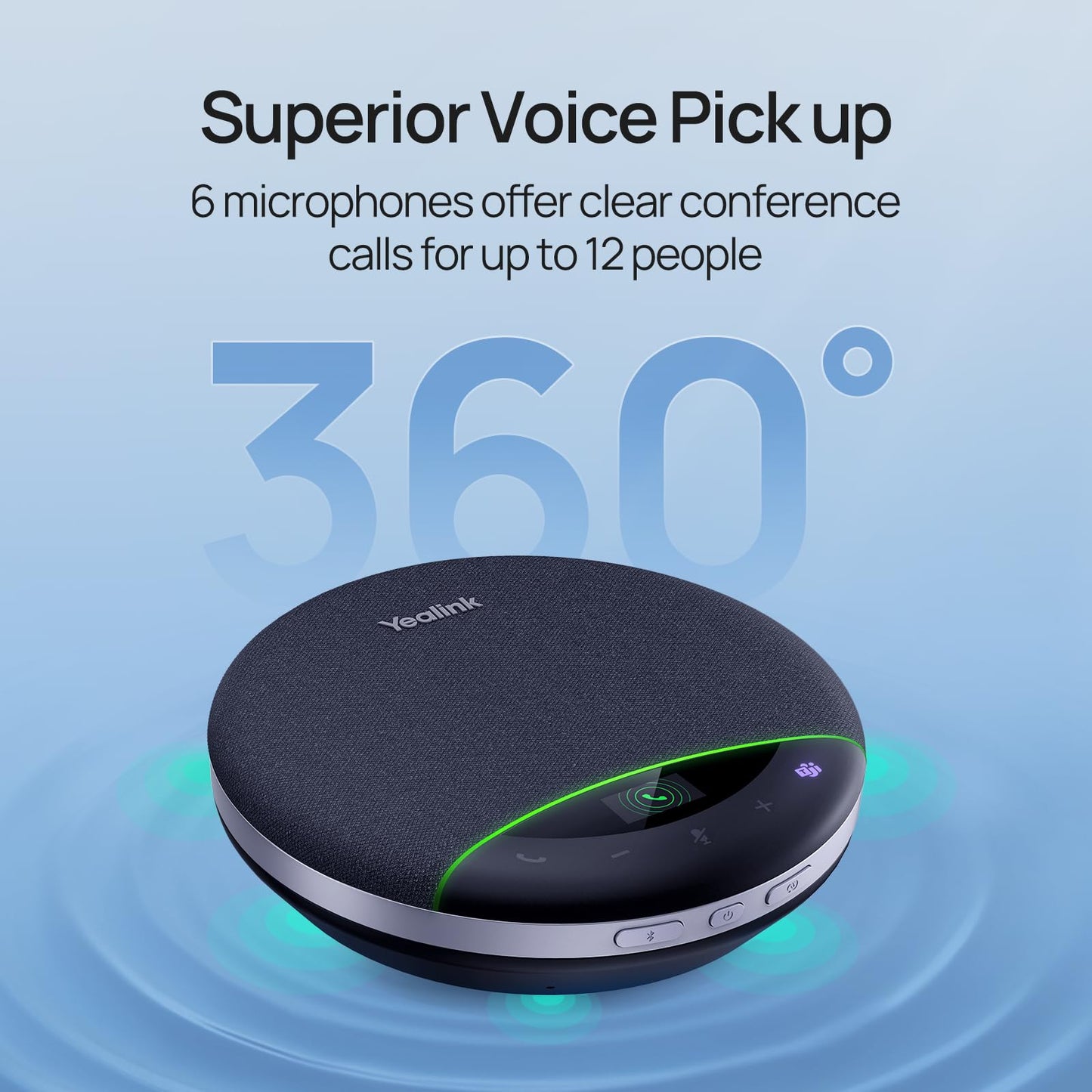 Yealink Bluetooth Speakerphone SP96 Support Daisy-Chain 26H Talk Time Teams Certified 65mm Conference Speaker and 6 Microphones Smart AI