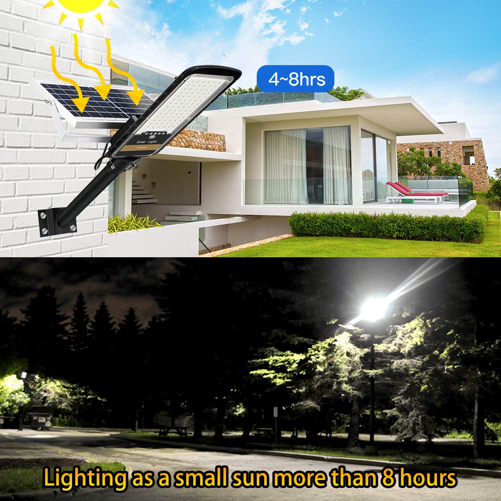 RuoKid Solar Street Lights Outdoor Lamp, 16000lm IP67 Waterproof Light with Anti Broken Remote Control Mounting Bracket, Dusk to Dawn Security Led