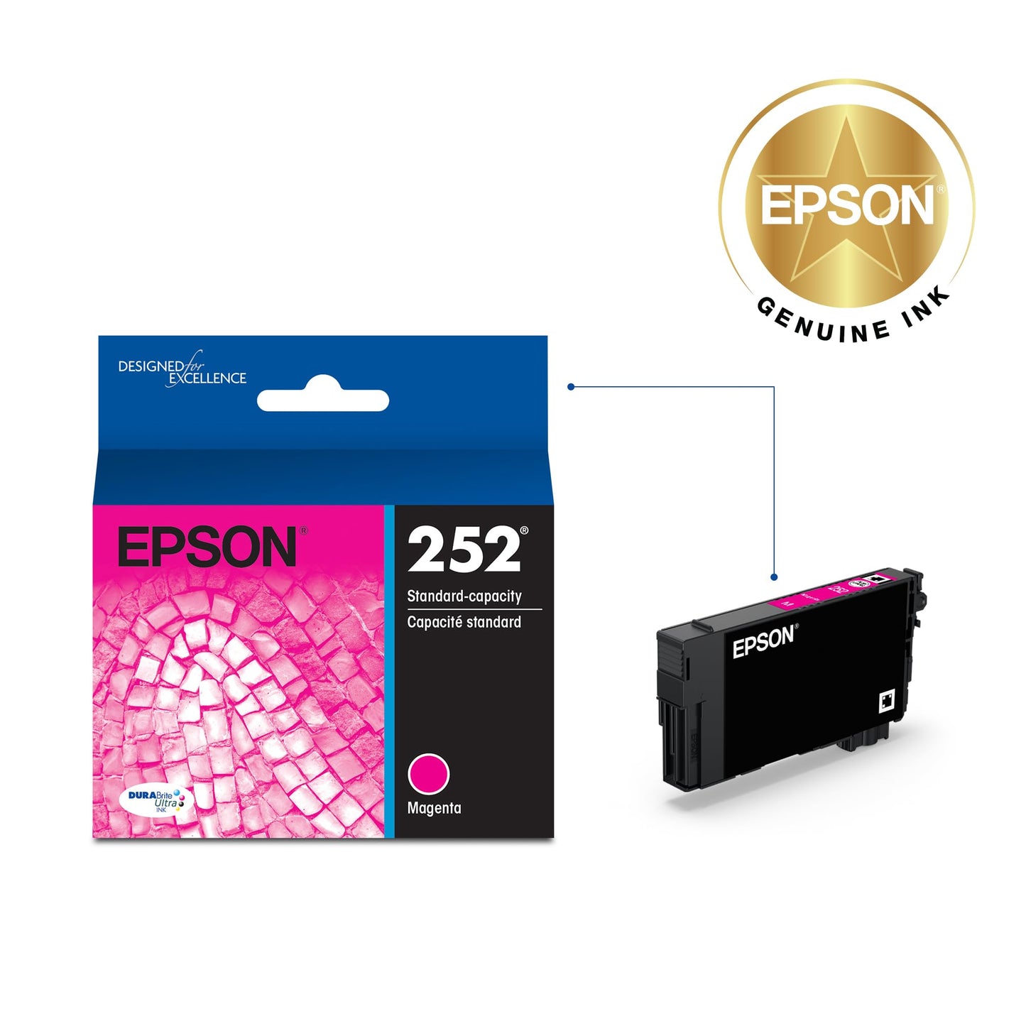 EPSON 252 DURABrite Ultra Ink Standard Capacity Magenta Cartridge (T252320) Works with WorkForce WF-3620, 3640, 7110, 7610, 7620, 7710, 7720, 7210