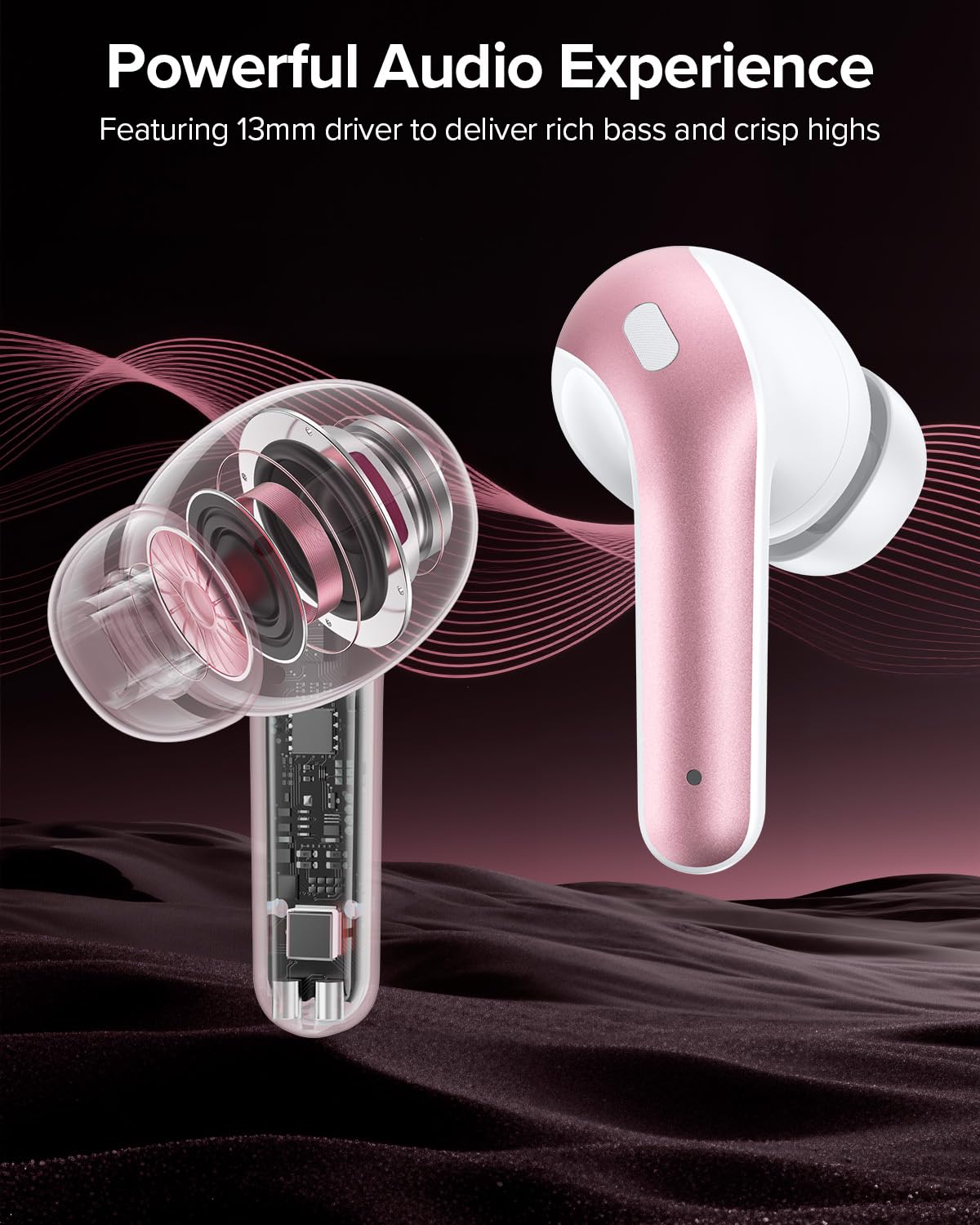 TAGRY Bluetooth Headphones True Wireless Earbuds 60H Playback LED Power Display Earphones with Wireless Charging Case IPX5 Waterproof in-Ear Ear buds