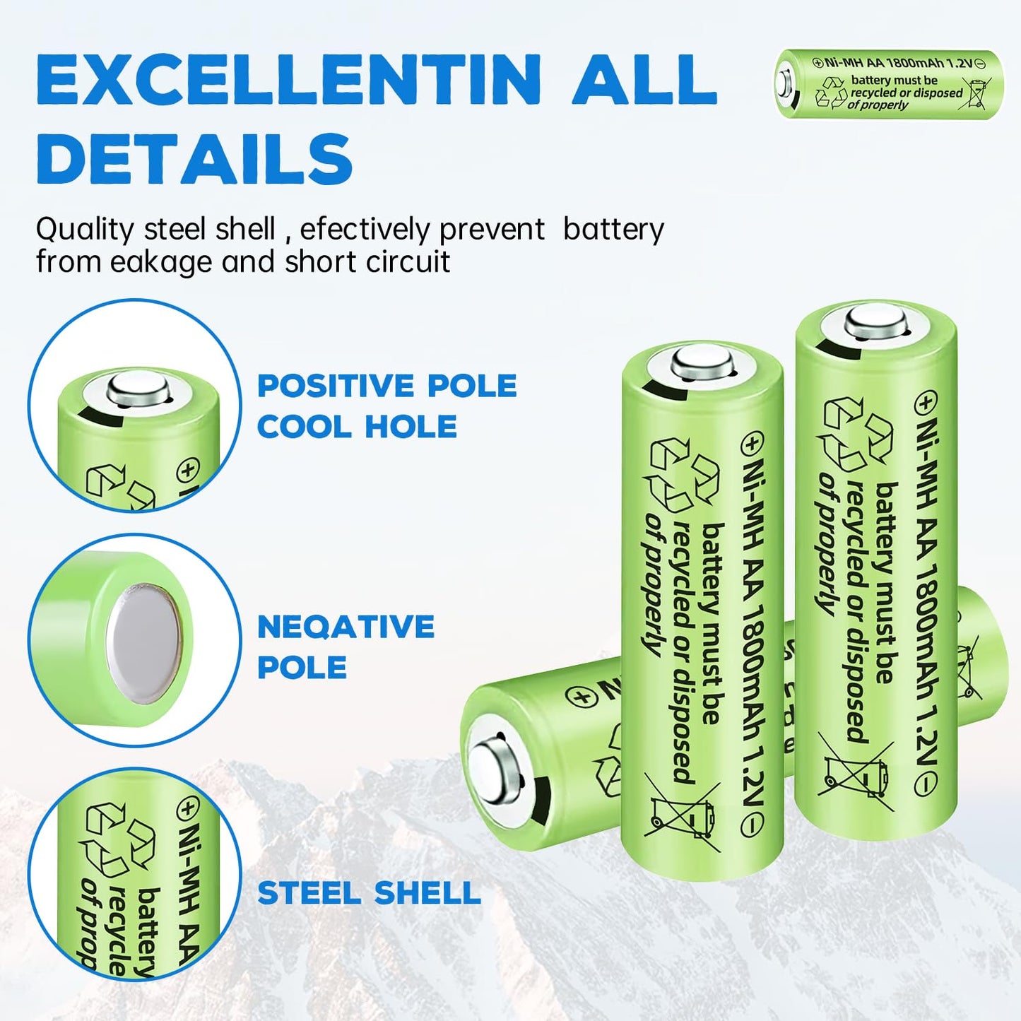 AMZZN 12PCS 1.2V 1800mAh Ni-MH AA Rechargeable Battery for Wireless Microphones, Electric Toys, Remote Mice, Calculators, Razors, Keyboards (12PCS…