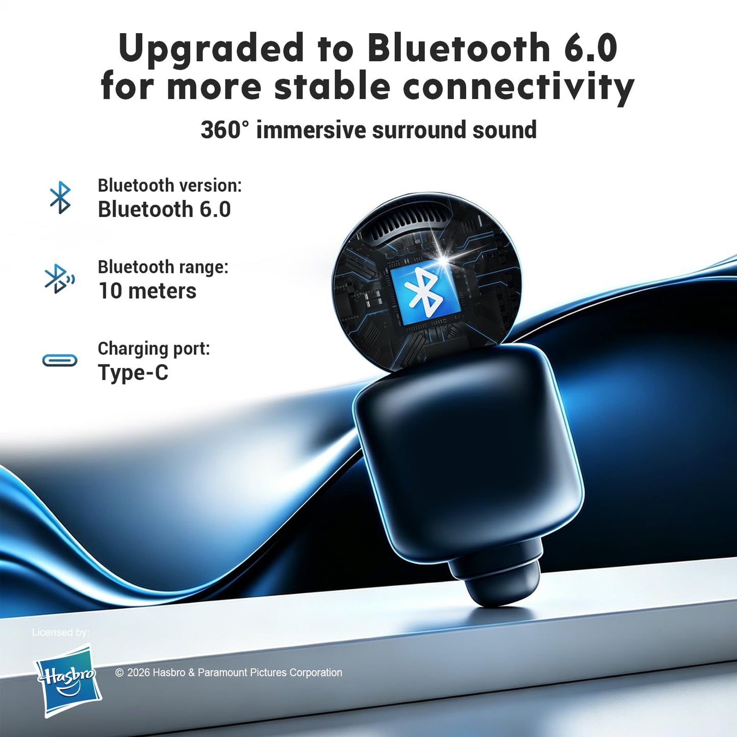 Transformers Clip-On Earbuds, Open Ear Headphones Wireless Bluetooth (Megatron Black)