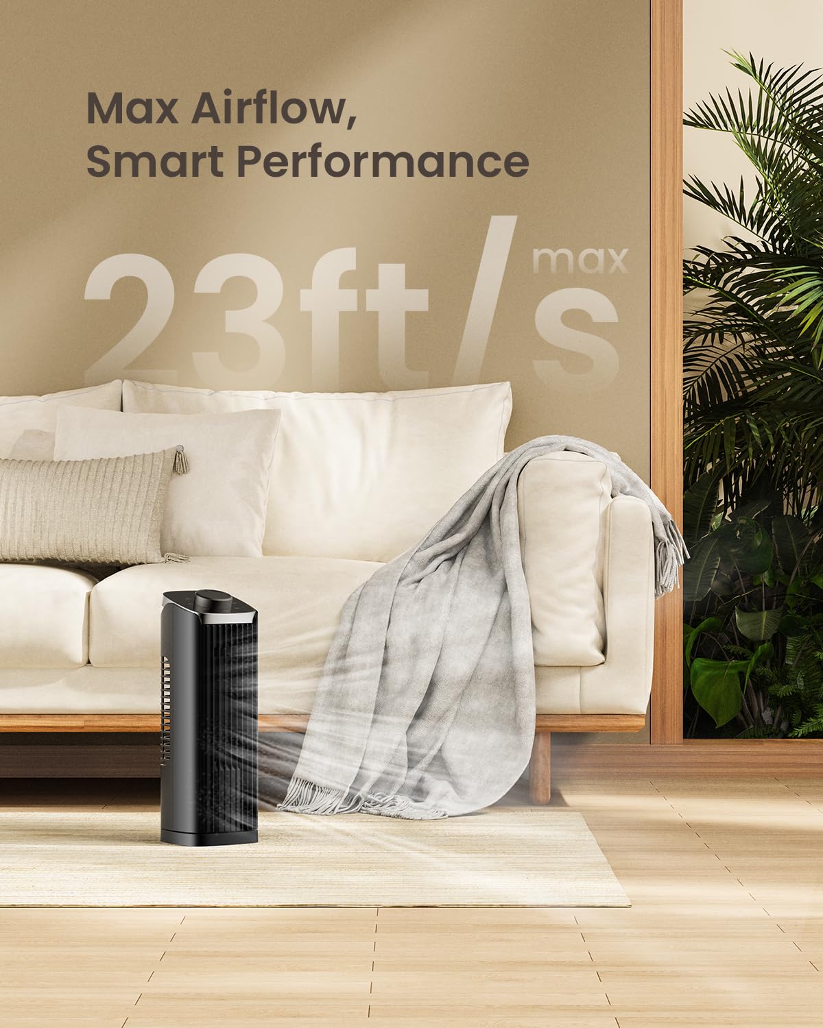 PNTCK Fan for Bedroom, 13" Tower Fan with 3 Speeds Max 23ft/s, 70° Oscillating Desk Fan, Bladeless Standing Fan, Portable Fans, Cooling Fans