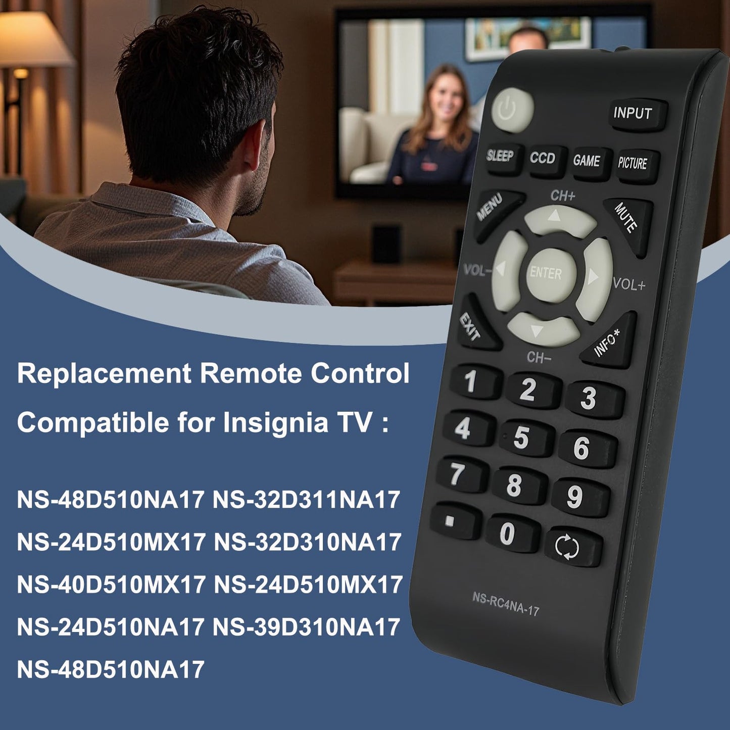 Replacement Remote Control Compatible for Insignia TV NS-48D510NA17 NS-32D311NA17 NS-24D510MX17 NS-32D310NA17 NS-40D510MX17 NS-24D510MX17