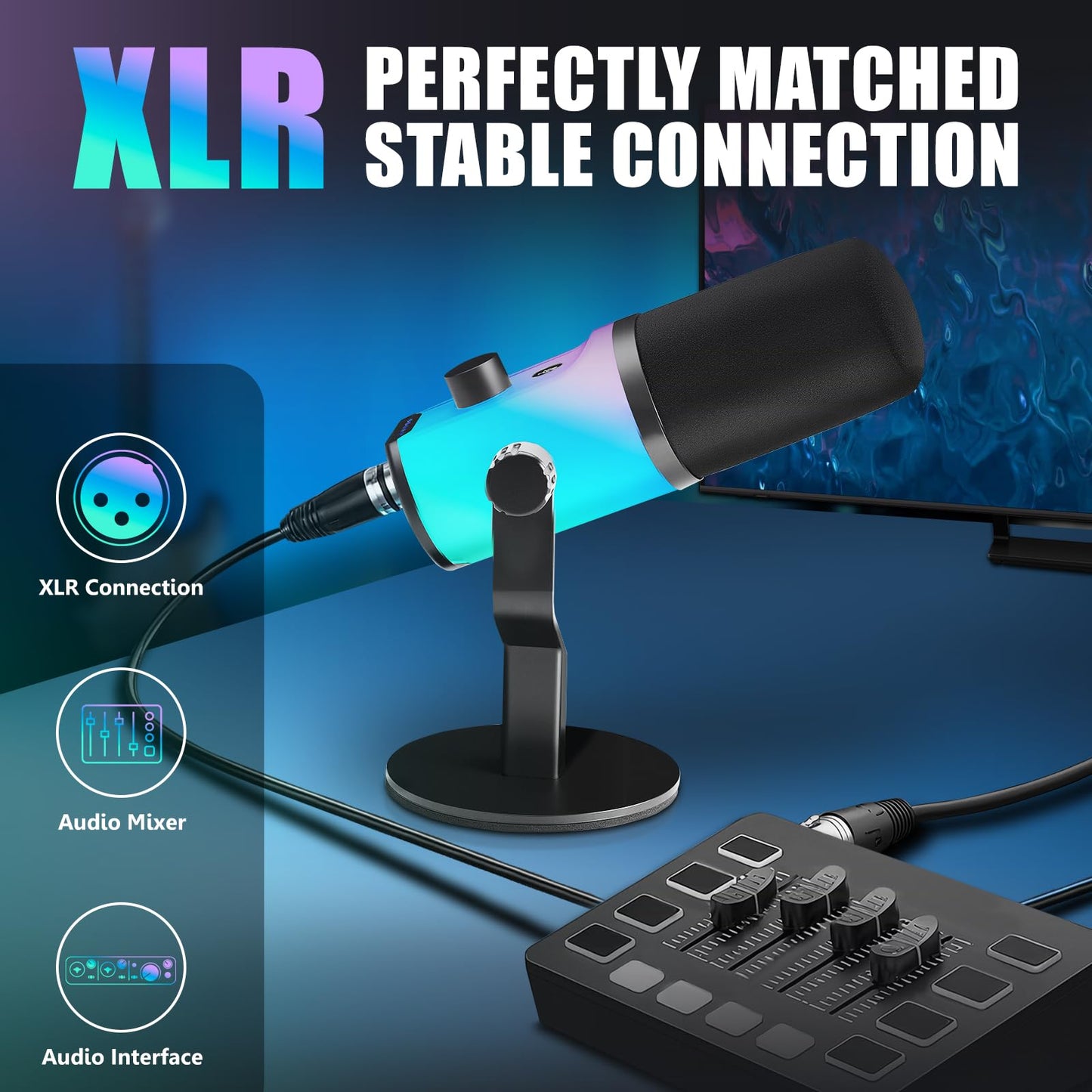 Kanganimbus XLR/USB Dynamic Microphone, Dynamic Pc Microphone for Live Streaming and Podcasting, Featuring RGB Lighting, Mute Function, Noise