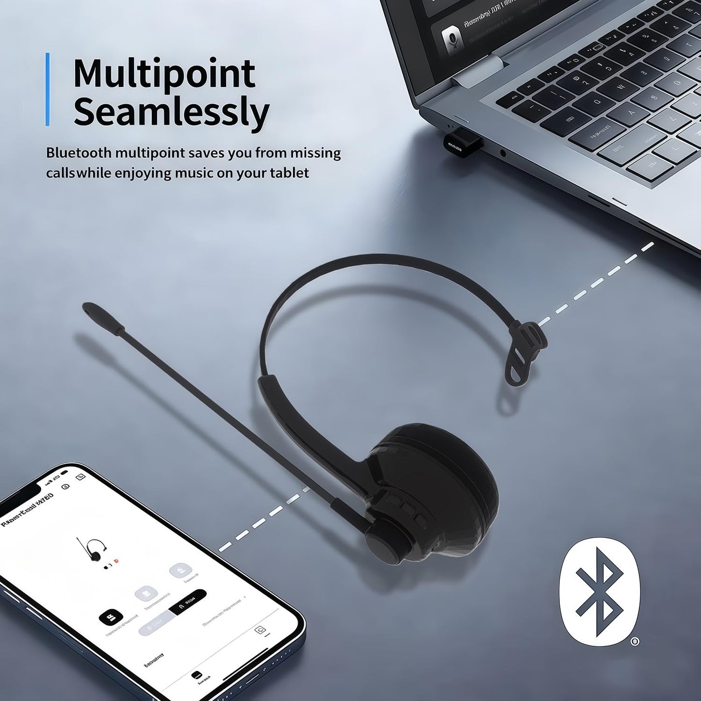 Trucker Bluetooth Headset with Mic,Single-Ear wireless Headset for work, Trucker Bluetooth Headset with Hands-Free Calls, Clear Online Meetings…