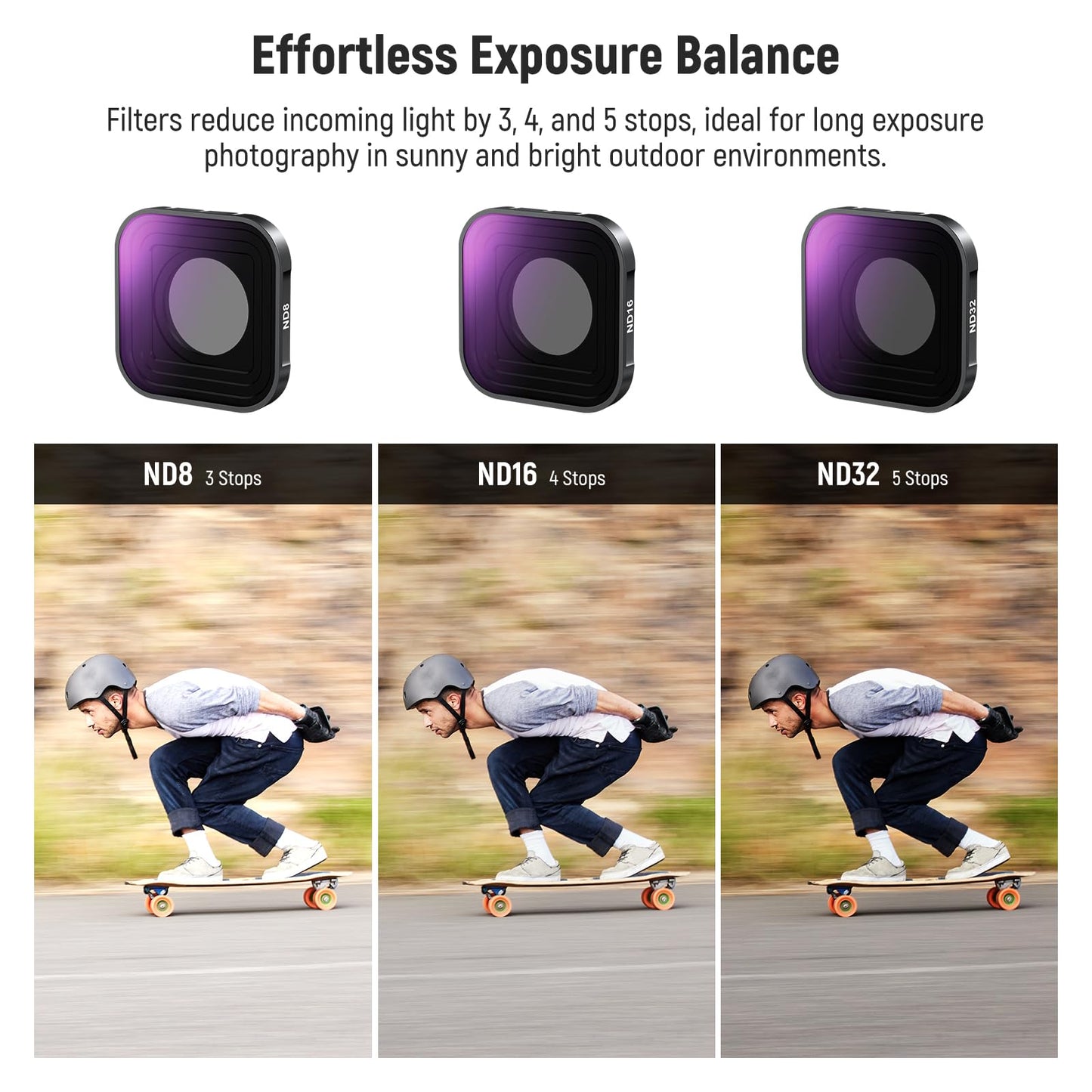 NEEWER ND Filter Set Compatible with GoPro Hero 13 12 11 10 9 (3 Pack), ND8 + ND16 + ND32 Screw On Multicoated HD Optical Glass Neutral Density Action