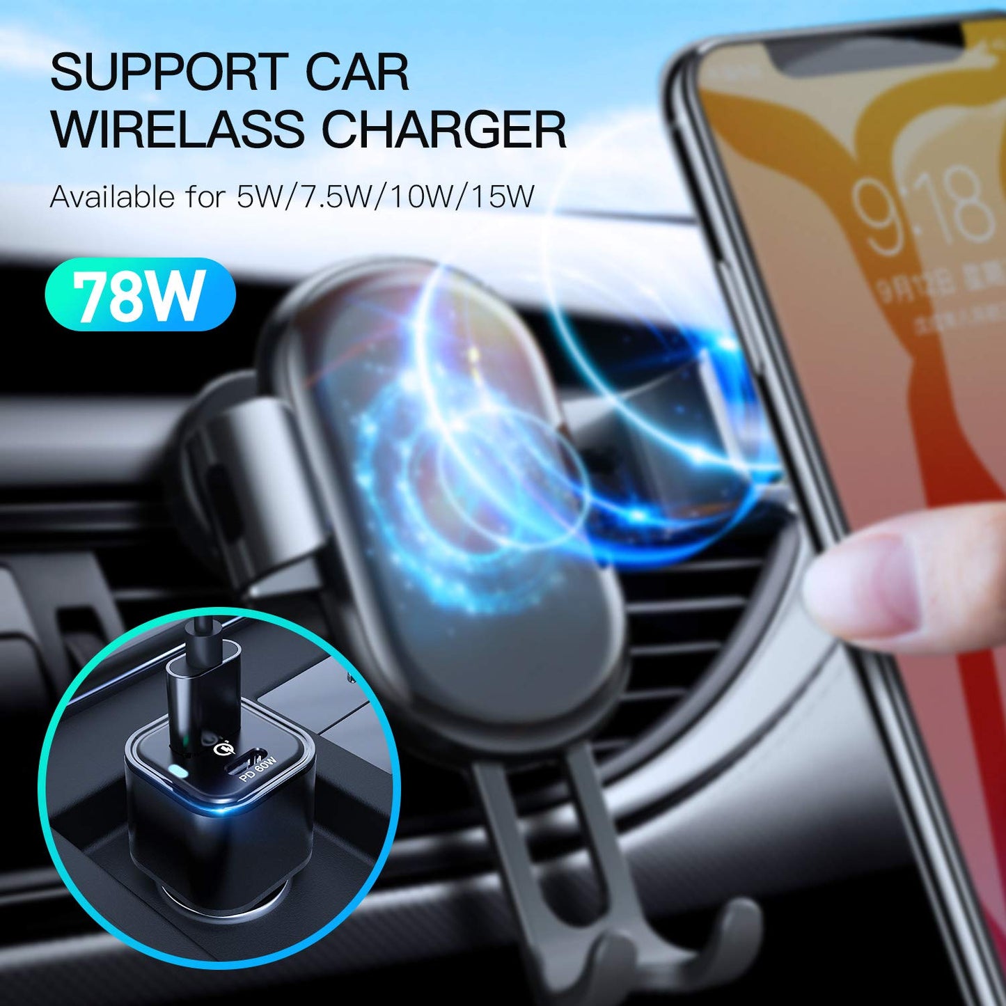 REXING JETSPEED Black 78W PowerDrive+ USB-C Car Charger, 2 Port QC3.0/PD3.0 for Dashcam/Android/iPhone/iPad/MacBook/Windows Fast Charge Dual Cigarette