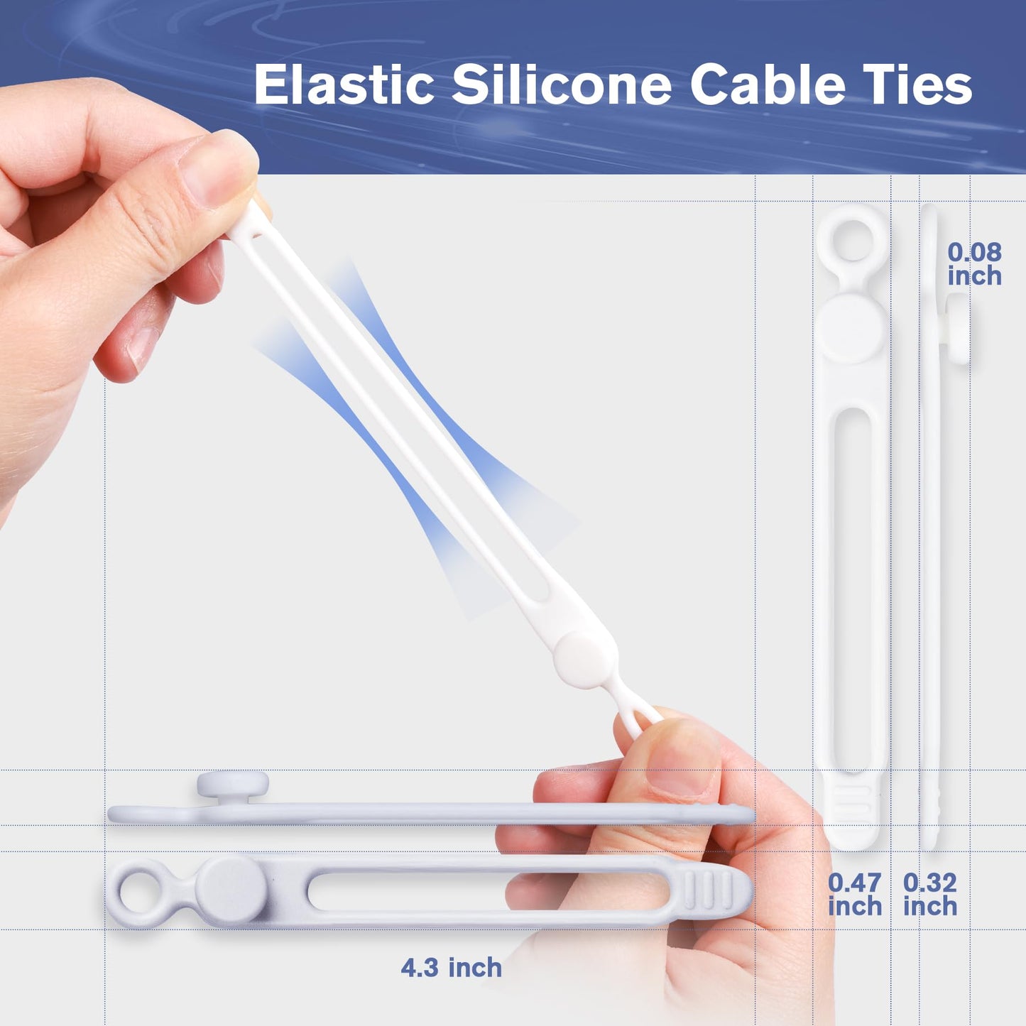 Wekcpta 60pcs Silicone Cable Ties 4.3 inch Reusable Cord Ties cord wrap Straps Keeper Wire Ties cable organizers for Charging Cords Wire Desk Cable