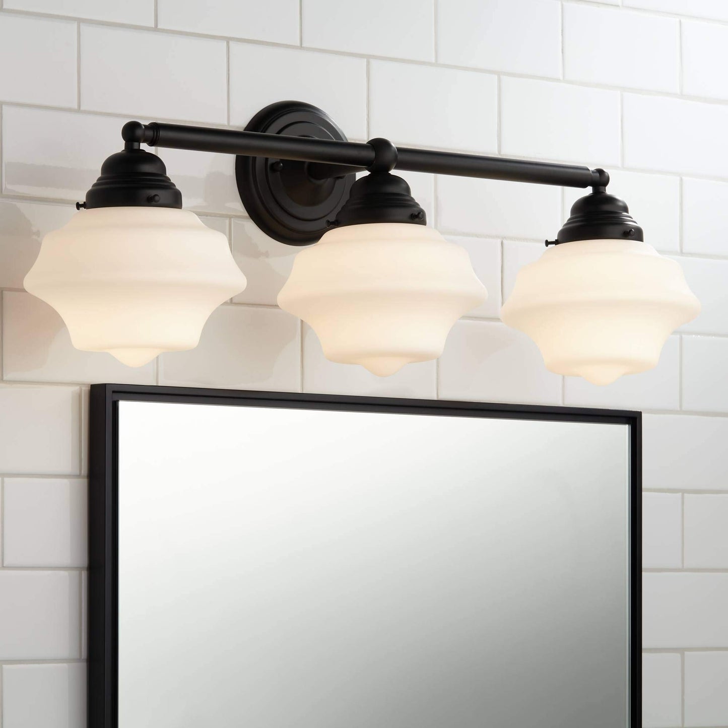 Possini Euro Design Astrid Modern Wall Light Black Metal Hardwired 27 1/4" 3-Light Fixture Opal White Glass Shade for Bedroom Bedside Bathroom Vanity