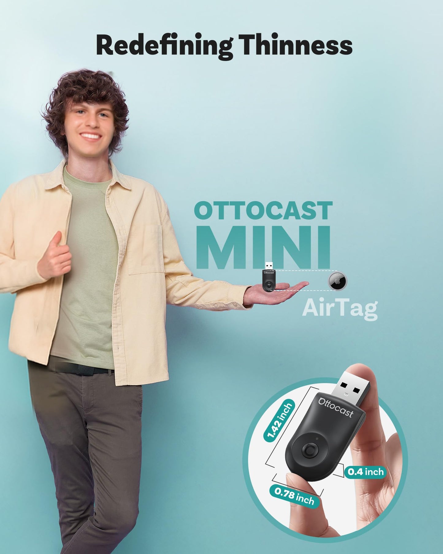 OTTOCAST Mini 2025 Wireless CarPlay & Android Auto 2-in-1 Adapter, Plug & Play, 5GHz WiFi, Auto Connect for iPhone & Android, Fits 98%+ OEM Wired