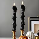 LumiPur Signature Collection Natural Glow Flickering Flameless LED Wax Taper Candle 1" x 9" (Skulls - Black, 2-Pack)