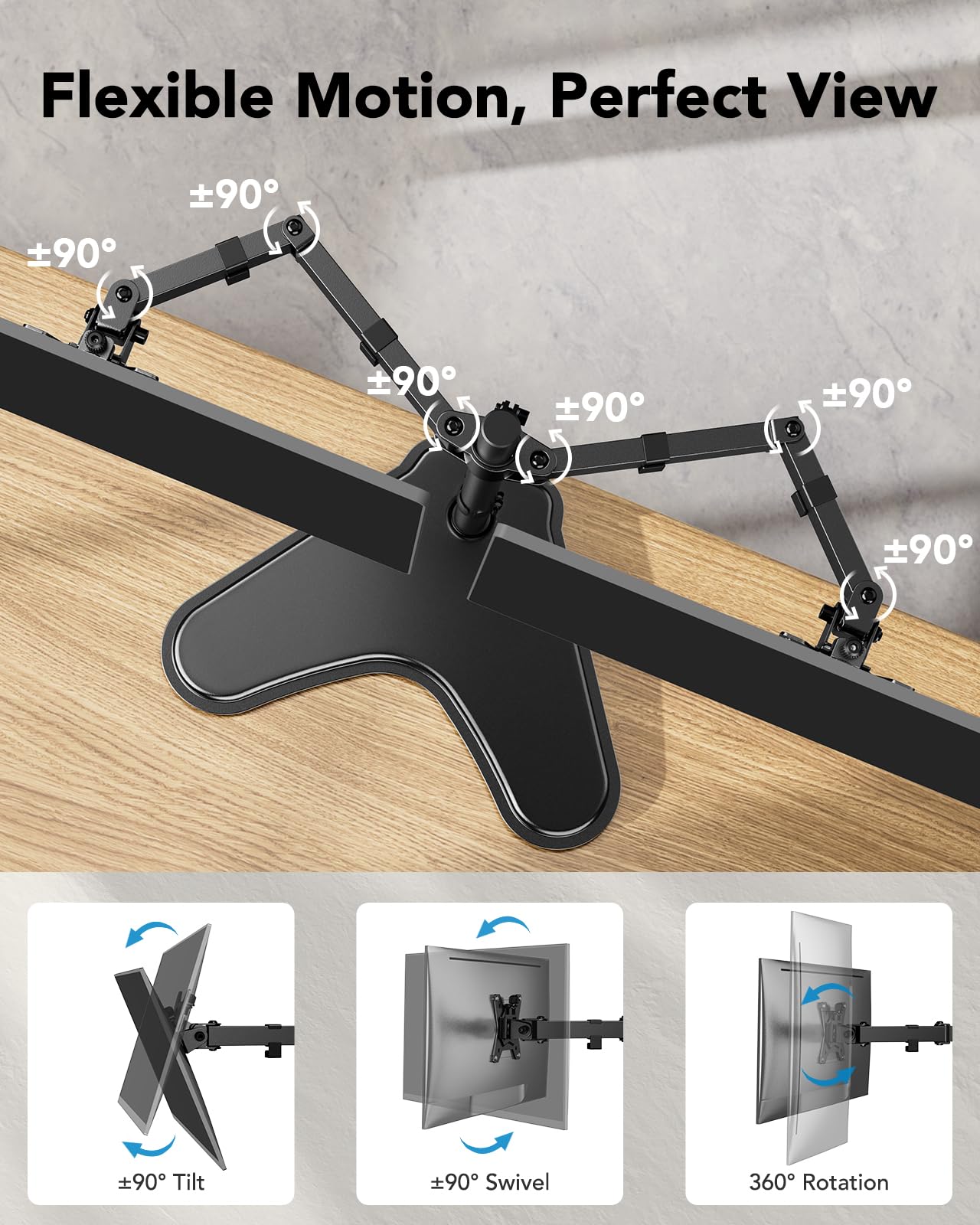 HUANUO 32 inches Dual Monitor Stand up to 17.6lbs per Arm, High-Grade Aluminum Free Standing Dual Monitors Mount for 2 Screens. Fully Adjustable Dual