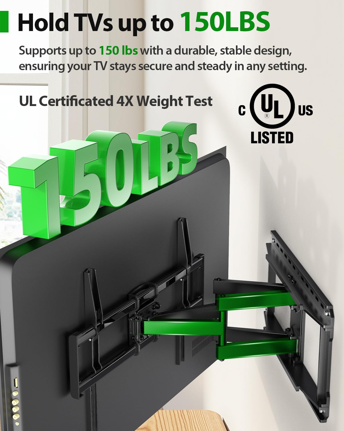 USX MOUNT Full Motion TV Wall Mount for Large TVs 42-97 Inch up to 150 lbs, Wall Mount TV Bracket with Swivel and Tilt, Fits 16",18", 24" Wood Studs