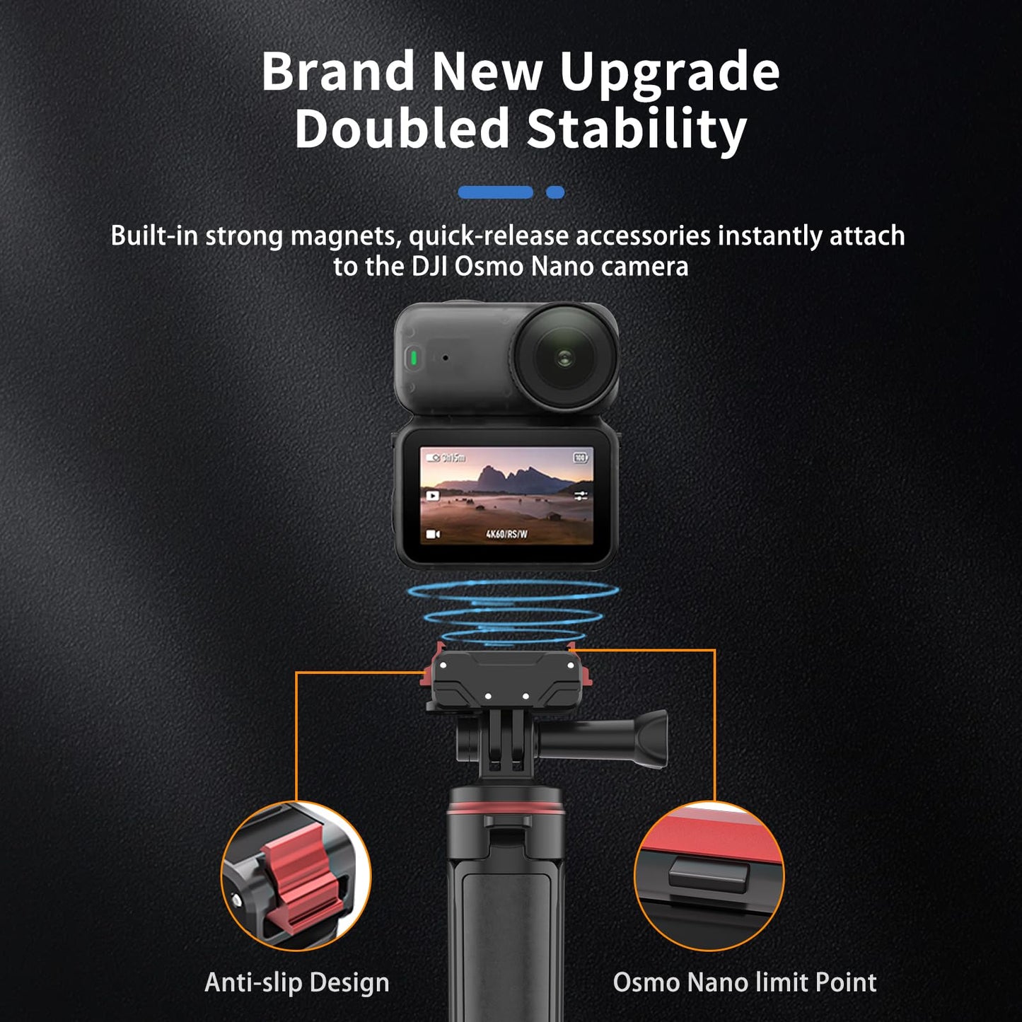 VRIG XIAOTJ 2pack Action 6/Nano Magnetic Quick Release Adapter Mount, Dual-Direction Magnetic, with 1/4" Thread and Foldable Action Camera Adapter