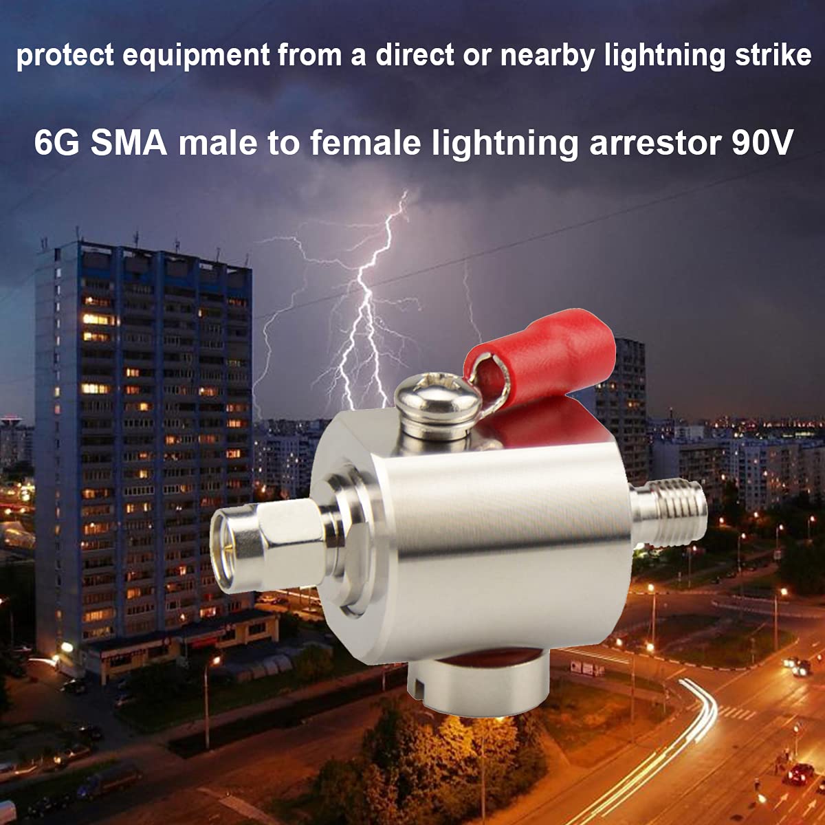 Come-buy SMA Lightning Arrestor Surge Protector with SMA Male to Female Connector 0-6GHz, Replaceable Gas Tube Element, 90V