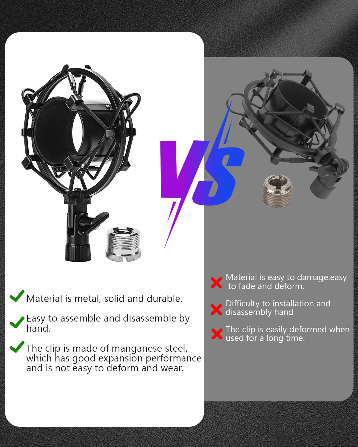 Boseen Universal Microphone Shock Mount, Mic Clip Holder for Diameter 47mm-53mm Mic Anti Vibration Adjustable High Isolation Shock Mount