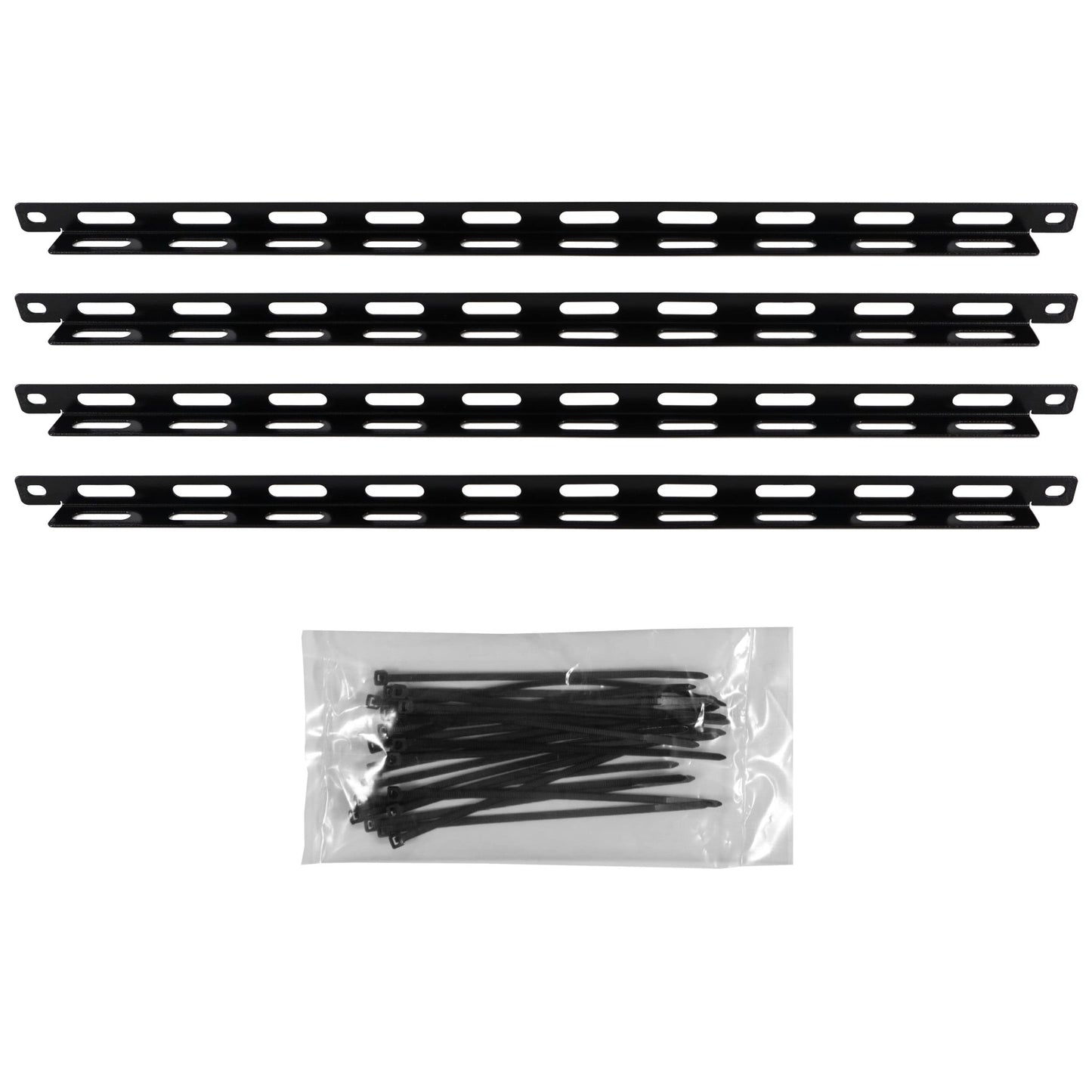 ECHOGEAR Rack Cable Management Tie Bar Kit - Includes 4X 1U Tie Bars, 24 Zip Ties, 8 Cage Nuts, & 8 Screws - Works with 19" Open Frame Racks