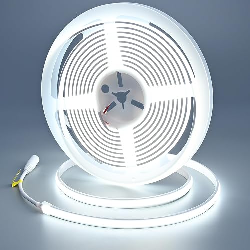 GOMING 24V 16.4ft/5M Neon COB LED Strip Light Cool White 6000K IP67 Waterproof 1560LEDs 11W/M CRI 93+ 4100lm Uniform Glow Flexible Self-Adhesive LED