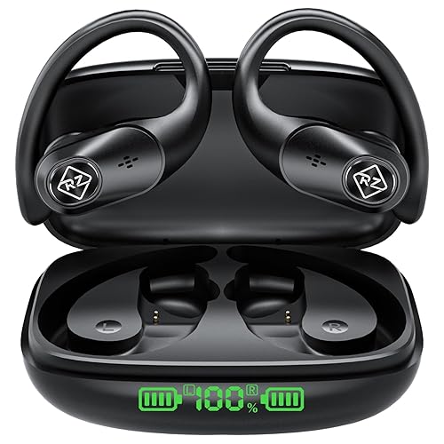 Wireless Earbuds Bluetooth Headphones 96H Playtime LED Display Waterproof Built in Mic Deep Bass Sound Secure Over Ear buds Earhooks for iPhone…