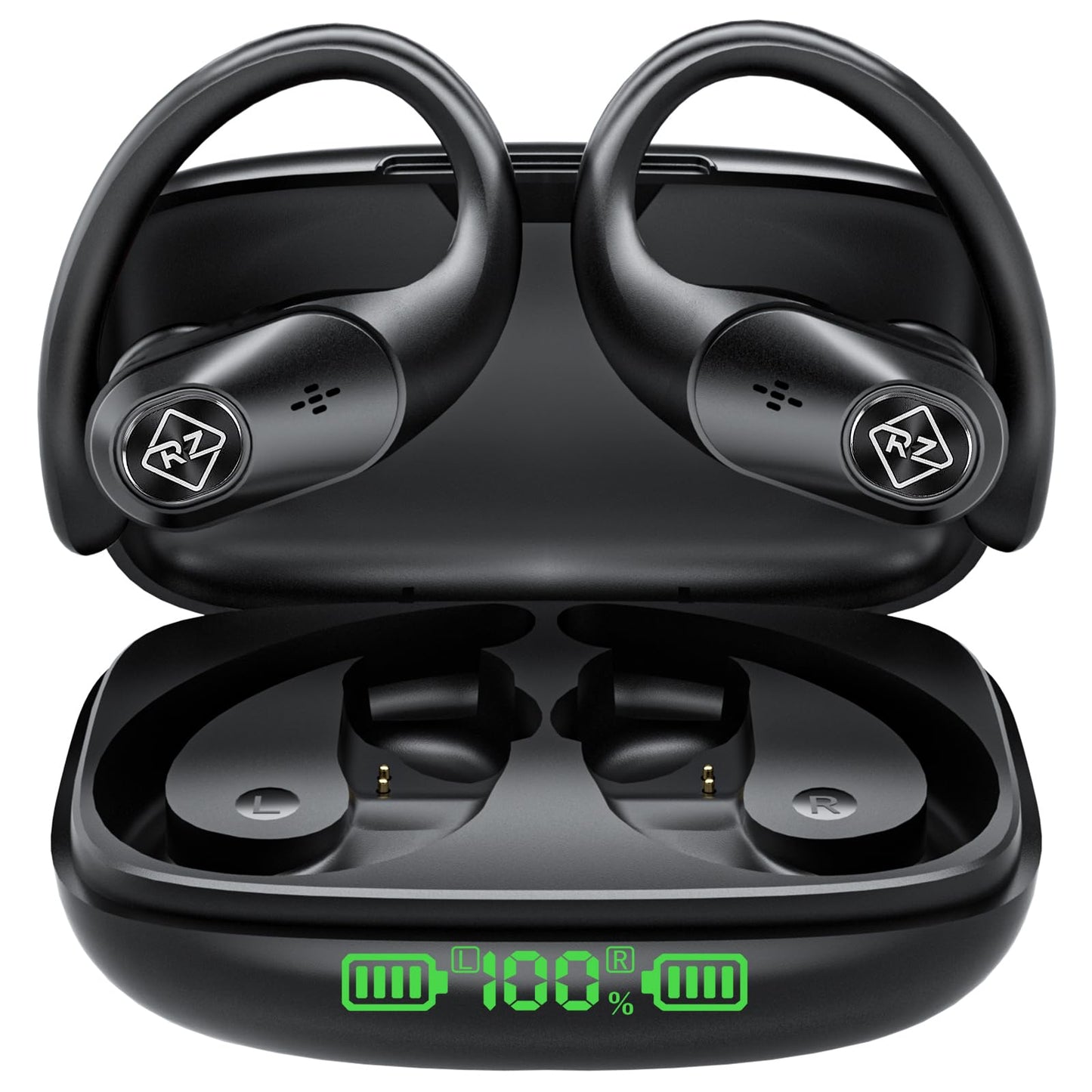 Wireless Earbuds Bluetooth Headphones 96H Playtime LED Display Waterproof Built in Mic Deep Bass Sound Secure Over Ear buds Earhooks for iPhone…