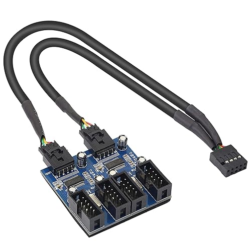 Motherboard USB 9 Pin Header Hub Male 1 to 2/4 Female USB 2.0 Splitter Extension Cable, USB 9-pin Internal Cable 9 pin Connector Adapter for Port
