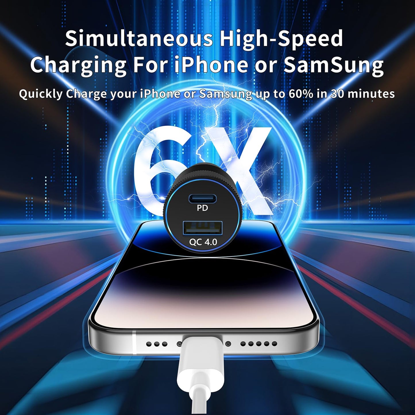 48W USB C Car Charger, Dual Port Fast Car Charger with PD&QC4.0, Ultra-Fast Charging for i Phone 16/15 Pro/Samsung S24, Compatible with Car/Truck/SUV
