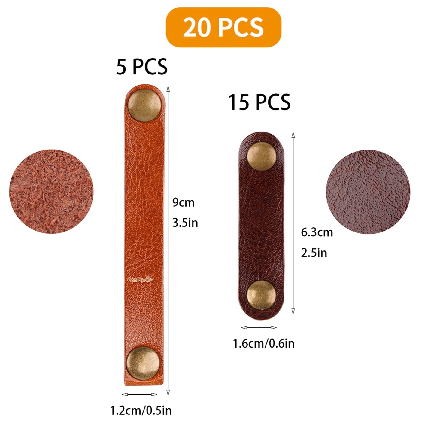20 Pack Leather Cable Straps Cord Organizers Leather Cable Ties Cord Snap On Cable Holders Keepers For Travel, USB Charging Cable Management Winder