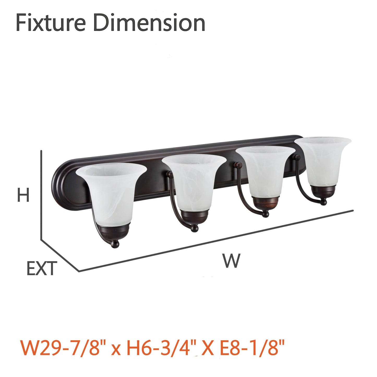 Aspen Creative 62271-1, Bathroom Vanity 4 Lights Fixture, 29-7/8" W x 6-3/4" H x 8-1/8" D, Oil Rubbed Bronze Finish/Alabaster Glass