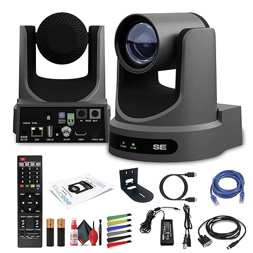PTZOptics Move SE SDI/HDMI/USB/IP PTZ Camera with 20x Optical Zoom (Gray) (PT20X-SE-GY-G3) + Universal Wall Mount (Black) + Lens Cleaning Kit + HDMI