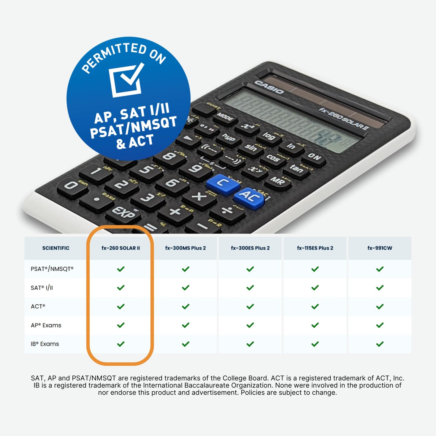 Casio fx-260 Solar II Scientific Calculator | 10-Digit Display | Fraction & Trig Functions | Ideal for Middle School, High School Math, Algebra