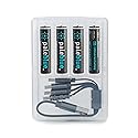 paleblue USB Rechargeable AAA Lithium Batteries, 1 Hour Charge Time, Recharge Over 1000 Times, 600 mAh, 4-in-1 USB-A to USB-C Charging Cable, 4 Pack
