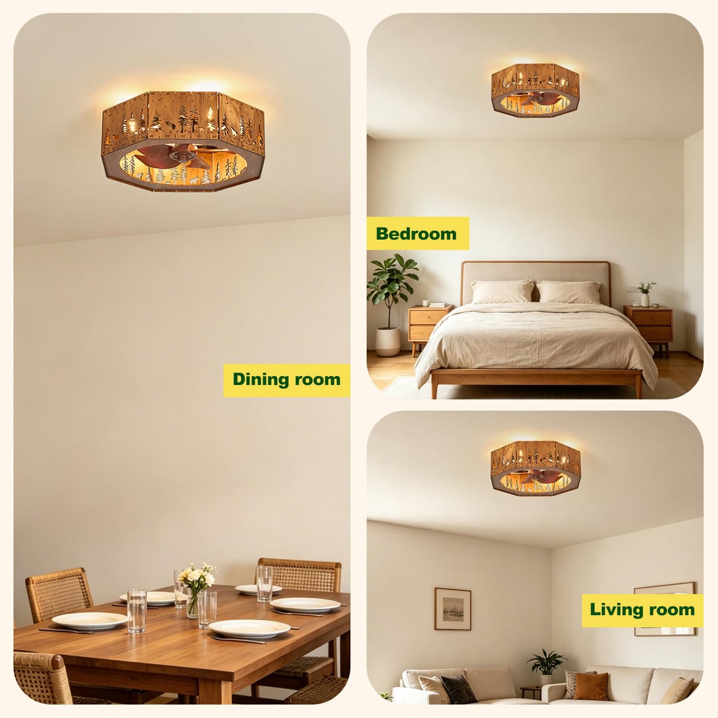 SAYTOP 20 Inch Farmhouse Wood Ceiling Fan with Lights & Remote