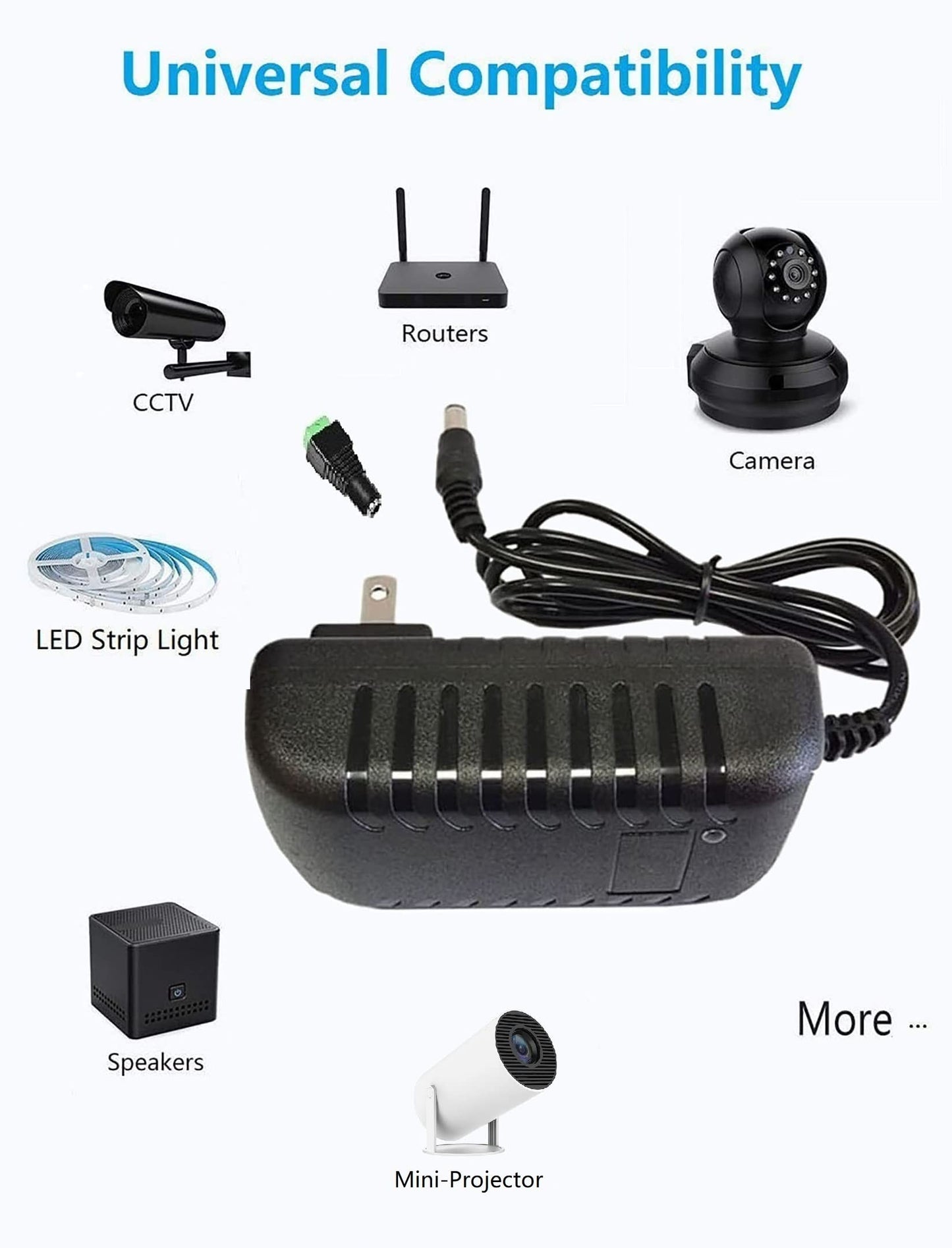 12V DC Power Supply 2A 2000mA Universal AC Adapter, 100-240 50/60Hz Adapter to 12 Volts 2Amp Transformer, DC 12V Power Cord, 5.5mm x 2.5mm Plug, & 1…