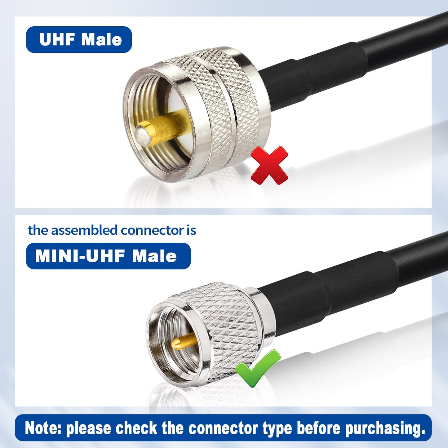 Eightwood NMO Antenna Mount to Mini-UHF Male Extension Cable RG58 16.4 feet for Two-Way CB Mobile Radio, Radio Antenna, Radio Scanner