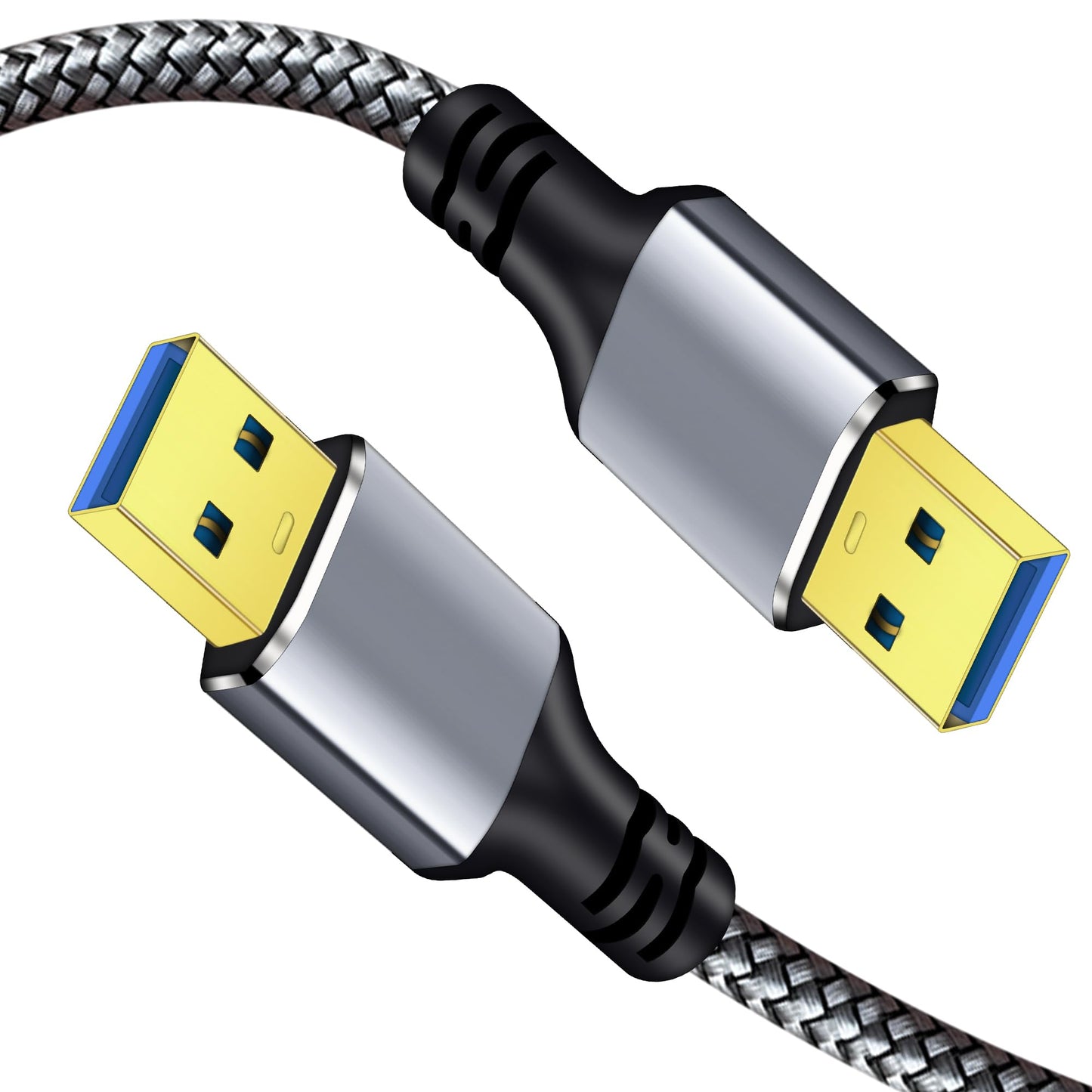 Tan QY USB 3.0 A to A Male Cable 1Ft, USB Male to Male Cable Double End USB Cord Compatible with Hard Drive Enclosures, DVD Player, Laptop (Silver