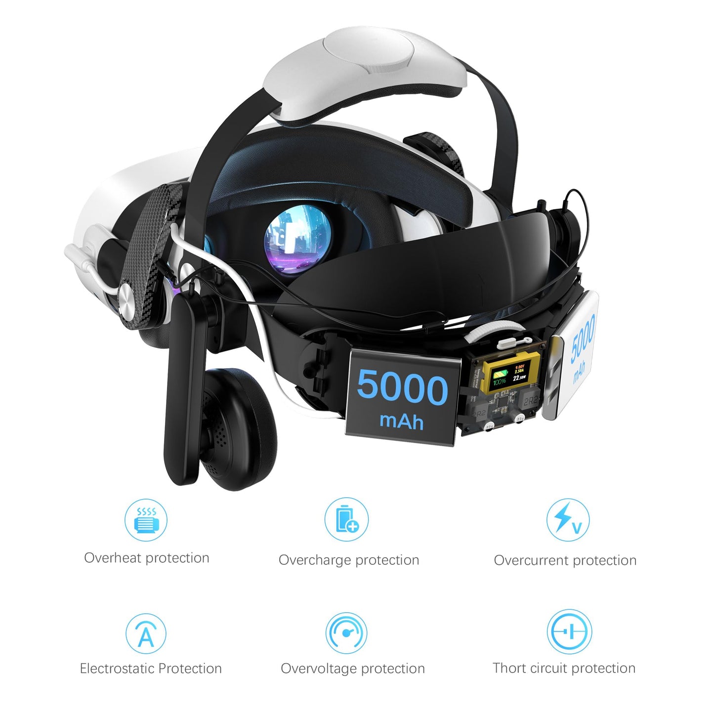 WOUNMTT Head Strap for Meta Quest 3/3S, Audio VR Head Strap with 10000mAh Battery & Detachable Speakers, Charge and Use Headphones Simultaneously
