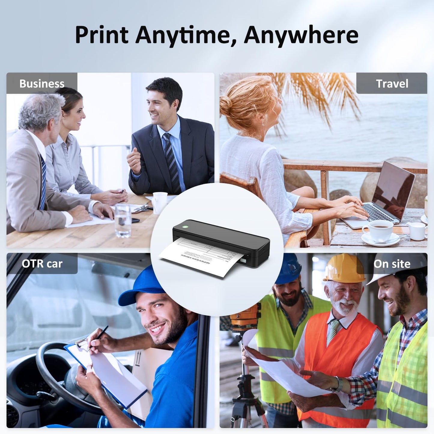Gloryang Inkless Portable Printer for Travel, Wireless Thermal Printer Supports 8.5 x 11 Inch Thermal Paper, Bluetooth Machine Includes Carry Case