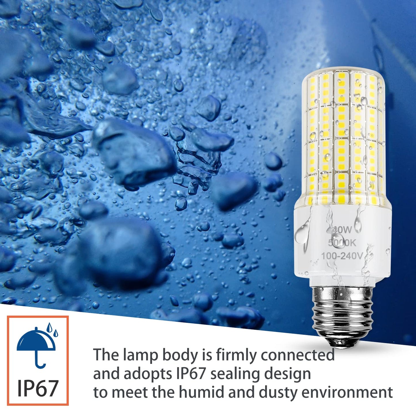ZP 2 Pack A19 Led Light Bulb 300W Equivalent 40W Led Bulbs 5000 Lumen 5000K Cool Daylight White E26/E27 Base Waterproof Lighting for Outdoor Indoor