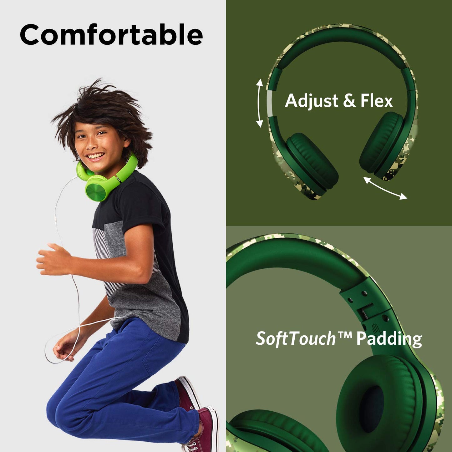 LilGadgets Connect+ Pro Wired Kids Headphones for School with Microphone, Volume Limiting Over-Ear Headset with Cord, SharePort Technology & SoftTouch