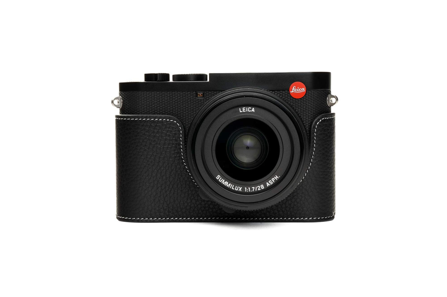 Leica Q2 Camera Case, BolinUS Handmade Genuine Real Leather Half Camera Case Bag Cover for Leica Q2 Camera Bottom Opening Version + Hand Strap (Black)