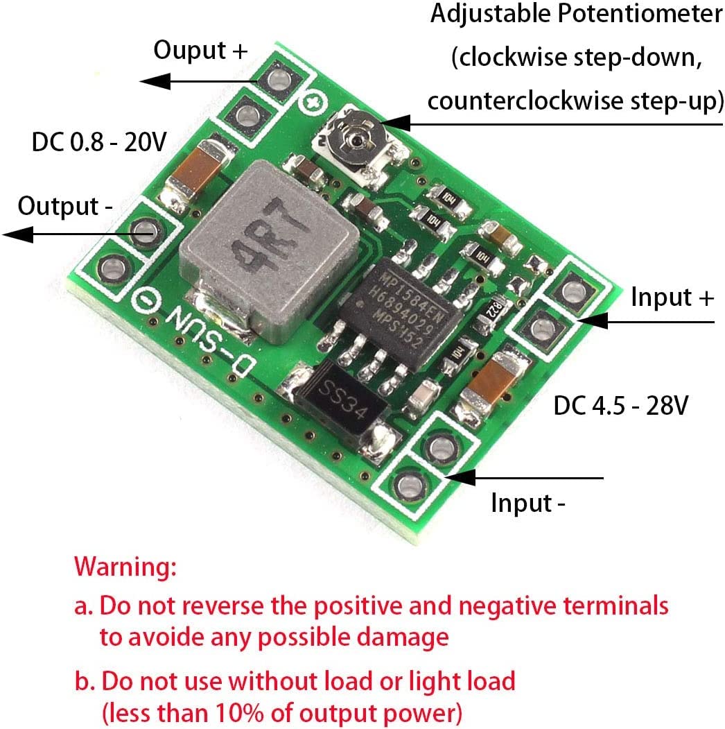 DZS Elec 2pcs MP1584EN Mini 3A DC-DC Buck Converter 4.5V-28V to 0.8V-20V Adjustable Voltage Regulator 24V/12V/9V to 12V/5V/3.3V Step-Down Power Module