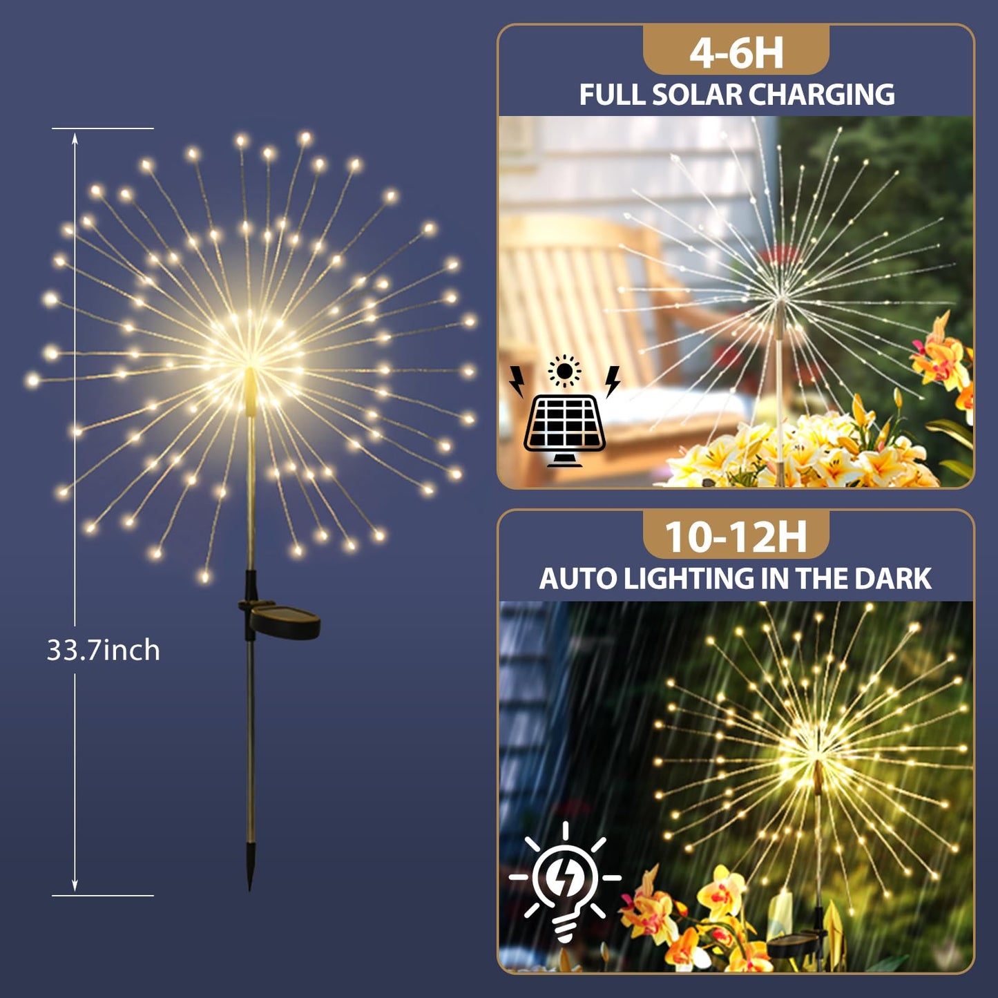 DONGULI Outdoor Solar Garden Lights, 120 LEDs 8 Lighting Modes Waterproof Solar Fireworks Light Sparklers for Patio Walkway Yard Courtyards Pathway