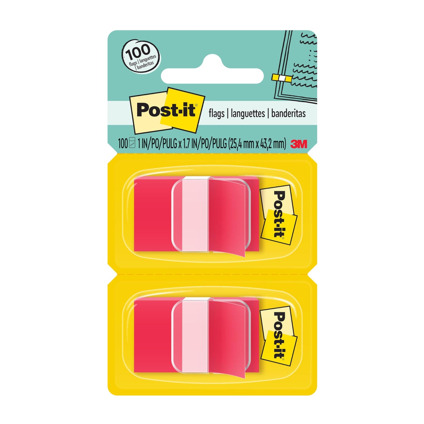 Post-it Flags, 1 x 1.7 in, Red, 2 Dispensers, 50 Flags/Dispenser