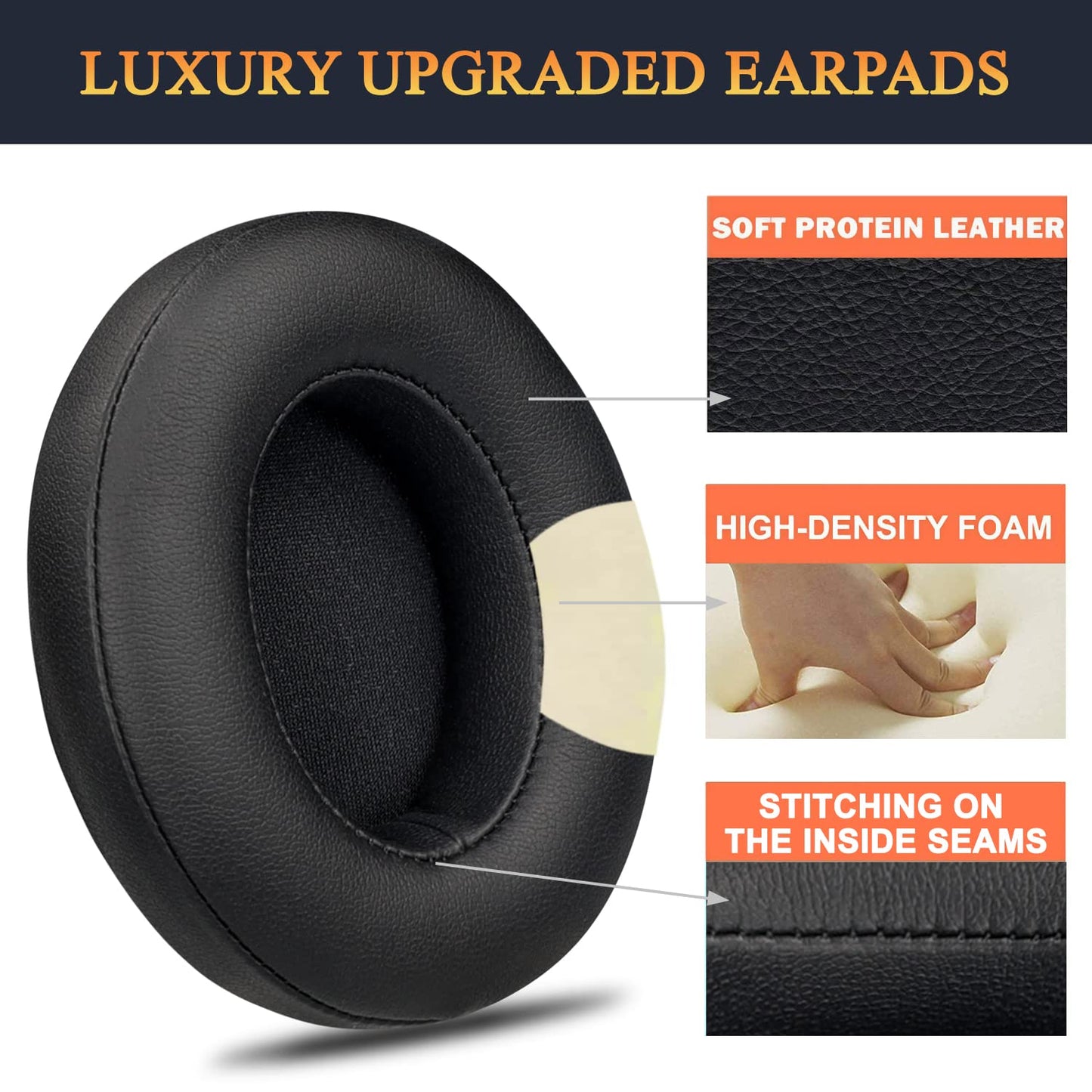 SoloWIT Ear Pads for Beats Studio 2 & Studio 3 Wired/Wireless Over-Ear Headphones, Earpads with Soft Protein Leather, Noise Isolation Memory Foam