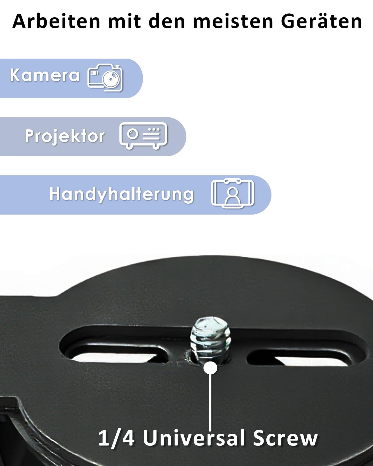 beautiebeam Projector Holder, Portable, Foldable, Multidirectional, Adjustable, 1/4 Inch Universal Screw, Maximum Load 2 kg, for Ceiling/Wall/Desk
