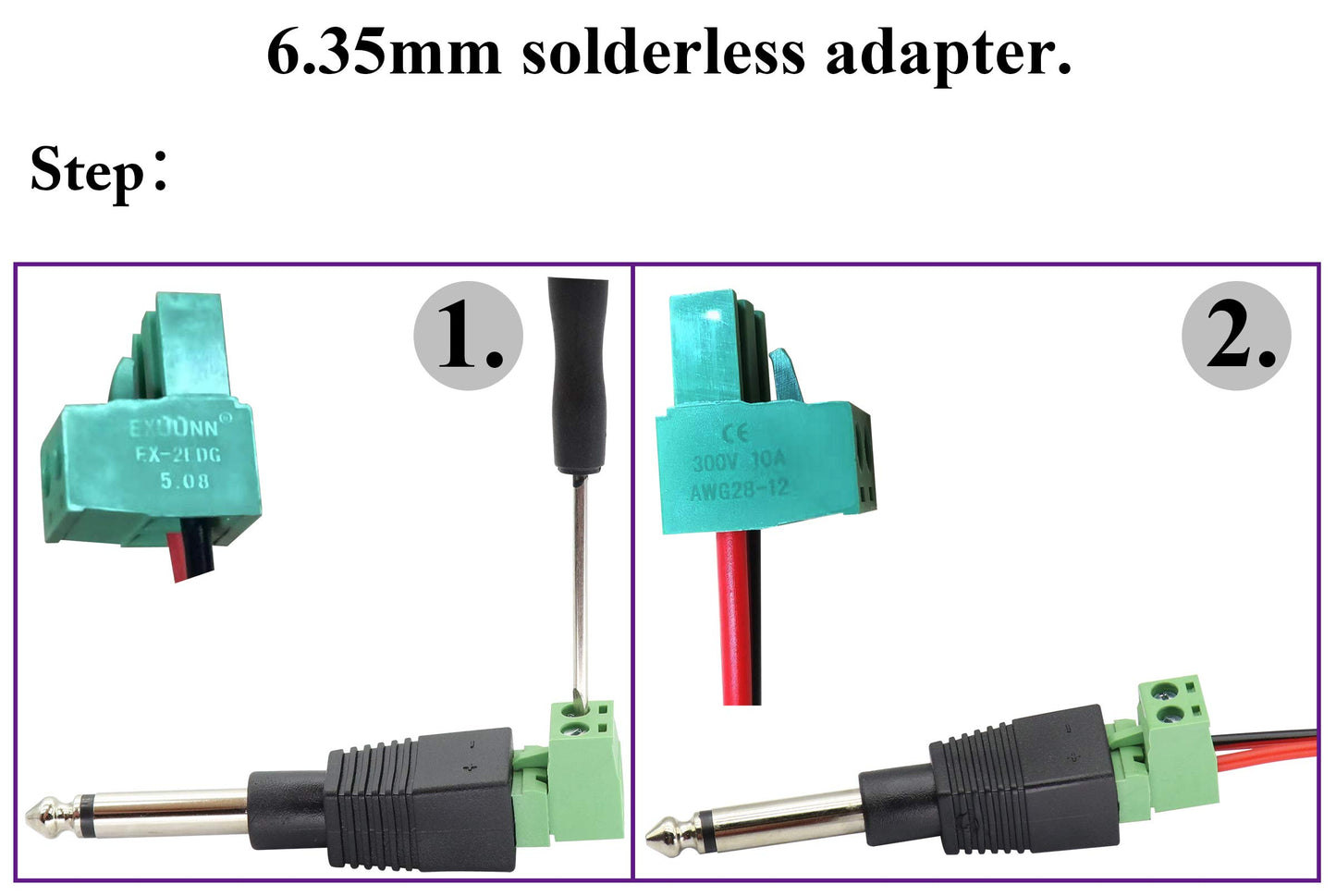 AAOTOKK 6.35mm Screw Terminal Block Connector 6.35mm (1/4") TS Mono Male to 2 Pin/Way Female Bolt Screw Terminals Pluggable AUX Audio