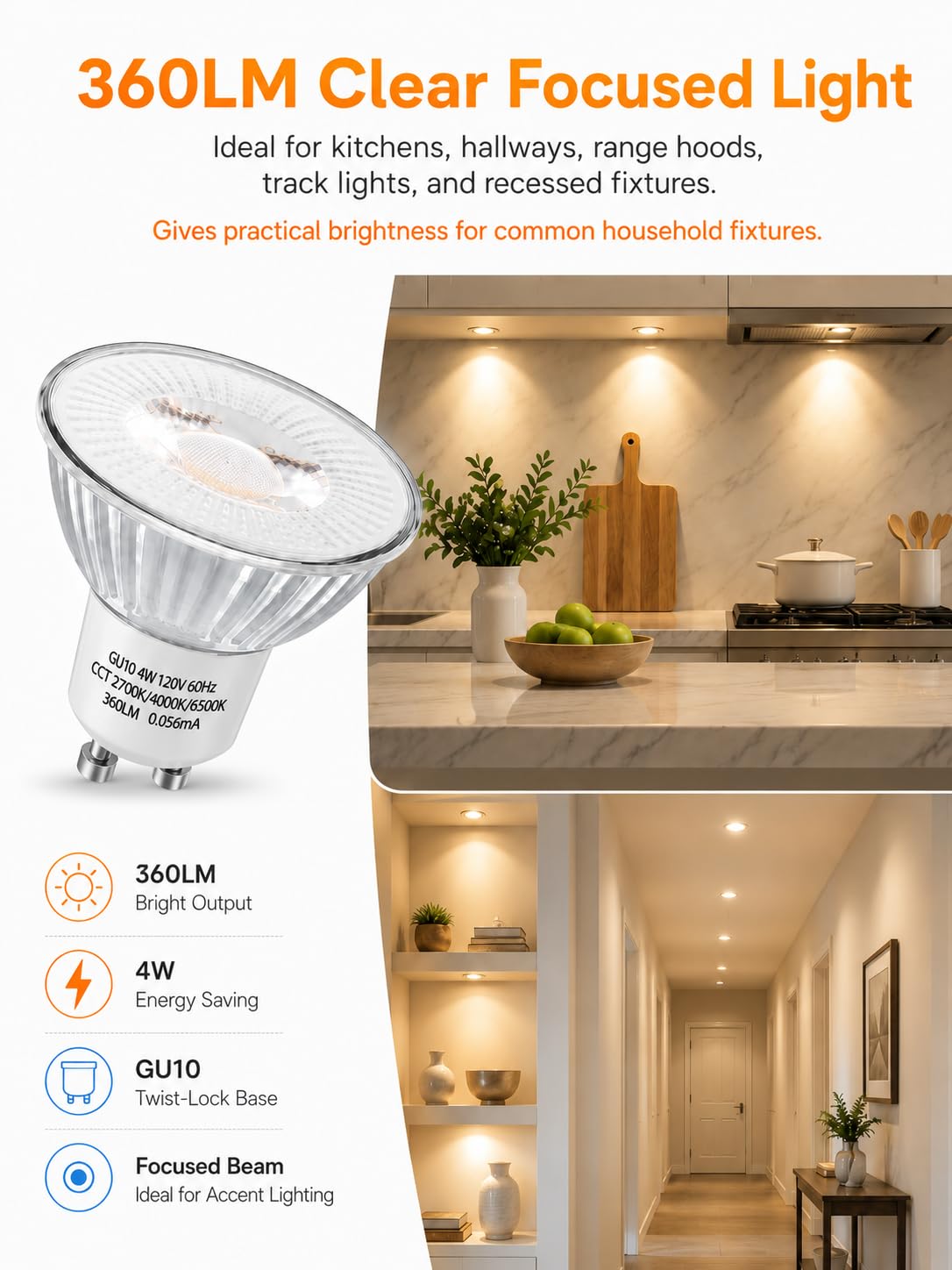 SerBion 6-Pack GU10 LED Bulbs Color Changing - 4 Watt Light Bulbs for Recessed Lighting, Track Lighting, Accent Lights(Not for Candle Warmers) - MR16