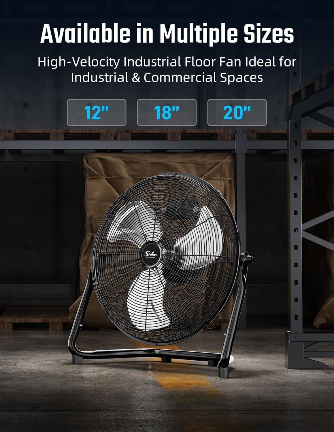 Simple Deluxe 18 Inch 3-Speed High Velocity Heavy Duty Metal Industrial Floor Fans Quiet for Home, Commercial, Residential, and Greenhouse Use