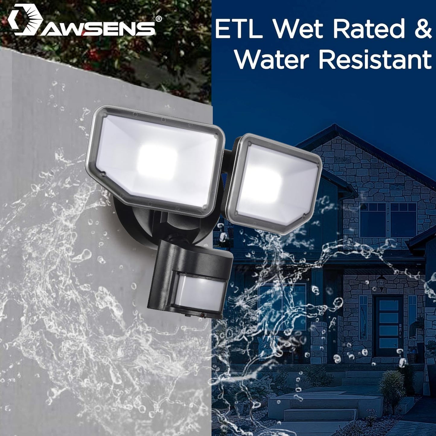 AWSENS 40W LED Security Lights Motion Sensor Light Outdoor, 180 Degree, 4000 LM Motion Security Light, 5000 K, ETL Water Resistant, Clear 2 Head